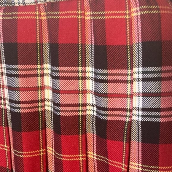 SZ 12P Red & Black plaid pleated midi skirt classic academia preppy - Picture 8 of 8